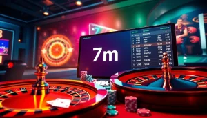 Engage with 7m betting insights and live scores in a luxurious online casino interface.