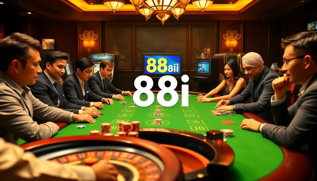Players at a vibrant poker table experience excitement at 88i casino, showcasing strategy and engagement.