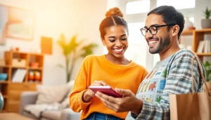 Shopper exploring deals on www.tuut.shop/en-SA, surrounded by vibrant products.