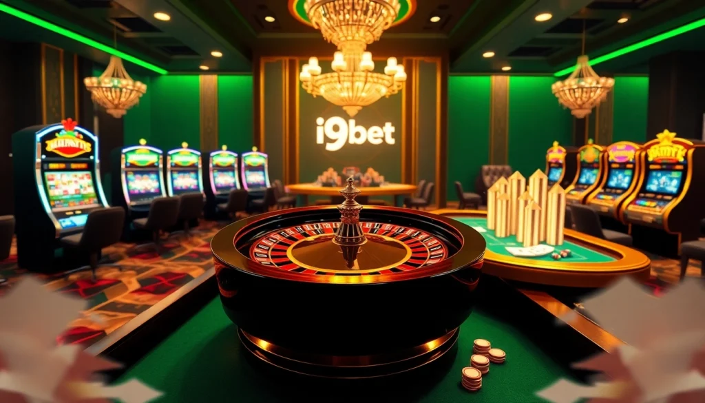 Experience thrilling gameplay at i9bet with vibrant casino tables, chips, and digital interfaces.