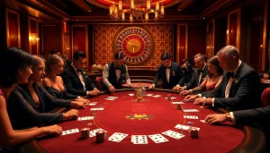 Engage in thrilling רמי אונליין gameplay at an elegant casino table filled with excitement.
