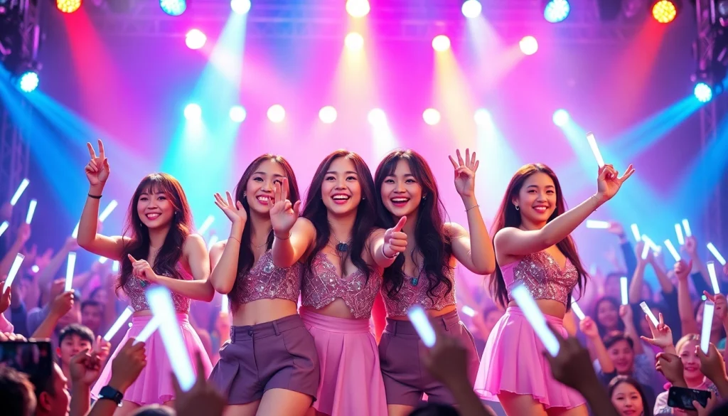 Watch the latest BLACKPINK news as they perform live with energetic expressions in a vibrant concert.