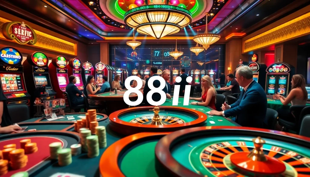 Players enjoying a dynamic gaming experience at 88i casino with colorful tables and slot machines.