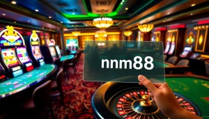 Action-packed casino scene with players using the link mm88 to access games and connections on their devices.