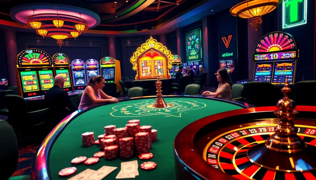 Engaging scene of players at the trang chủ thabet poker table, evoking the thrill of casino gambling.