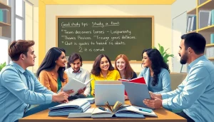 Engaged students using exam assistance services in a collaborative study environment.