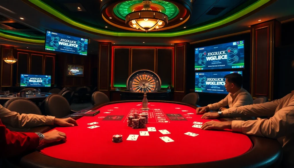 Experience high-stakes poker action at Jogoluck with vibrant poker chips and cards.