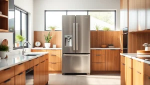 Explore a sleek stainless steel Refrigerator in a modern kitchen environment.