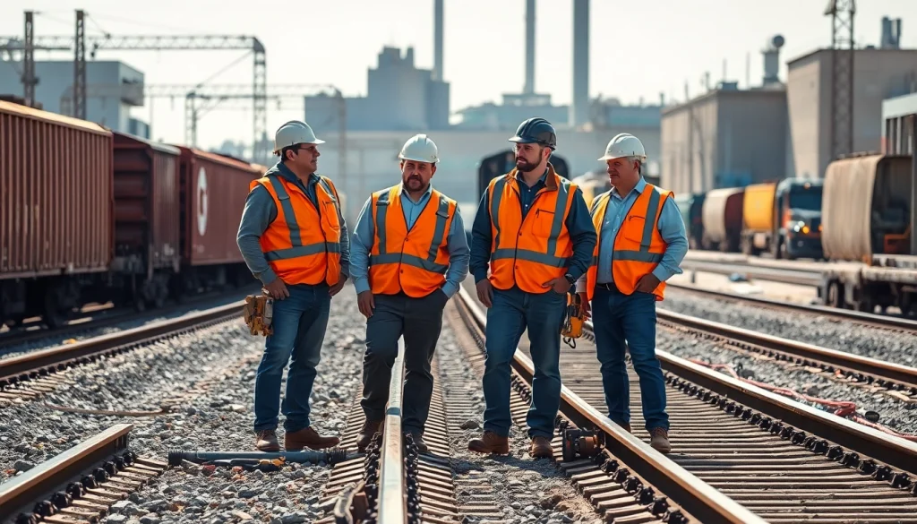 Railroad Contractors USA collaborating at a construction site to ensure rail safety and quality.