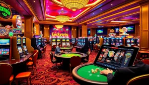 Luckywin casino scene with players at tables and exciting games ambiance