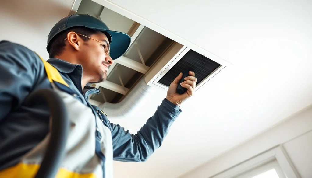 HVAC Cleaning technician using advanced tools to clean air ducts in a residential setting.