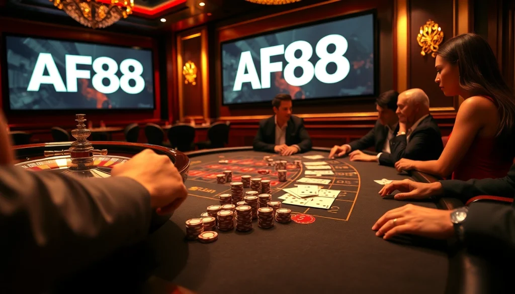 Experience the thrill of AF88 poker games with vibrant chips and elegant casino ambiance.