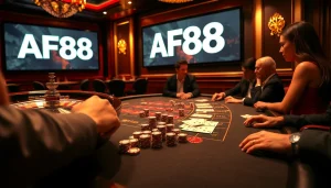 Experience the thrill of AF88 poker games with vibrant chips and elegant casino ambiance.