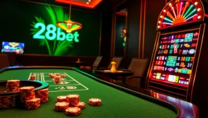 Experience the thrill of the 28bet game at a luxurious online casino showcasing vibrant gaming elements.